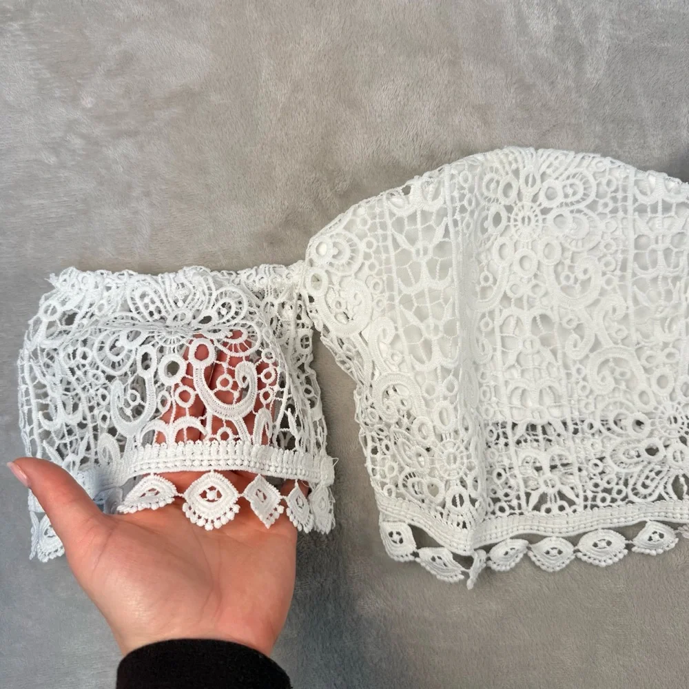 Windsor White Lace Off Shoulder Crop Top Boho Festival Romantic Size L - Picture 3 of 12